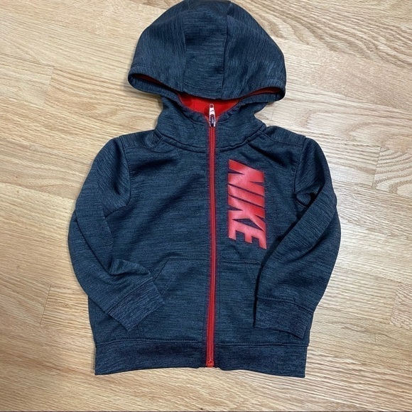 Nike Full Zip Hooded Sweatshirt 18 months Gray Red Kids Baby - Picture 2 of 4